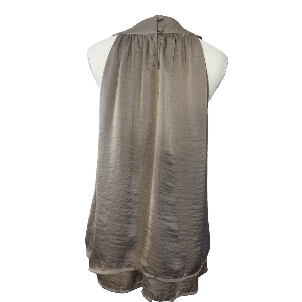 Adiva Slate Grey Satiny 2 Layer Flowy Fairy Blouse Embellished Neckline Sz L - Picture 4 of 9